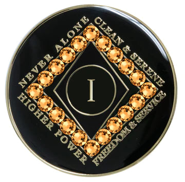 CLEAN Time NA Medallion Black w/Colorado Topaz Crystals Yrs 1-40