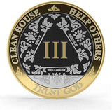 Big Fancy 3rd Step Prayer 24k Gold/Sterling Silver AA Medallion (Yrs 1-60)