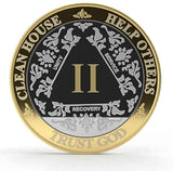 Big Fancy 3rd Step Prayer 24k Gold/Sterling Silver AA Medallion (Yrs 1-60)