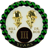 B34: Fancy AA Medallion Bill & Bob White w Green Crystals (1-55 Yrs)