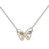 Butterfly-shaped necklace with gemstones on a white background