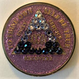 34 Year AA Medallion Glitter Purple w Transition Crystals Clearance