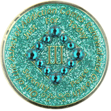 N15. NA Medallion Glitter Turquoise Coin w Turquoise Bling Crystals (Yrs 1-40)