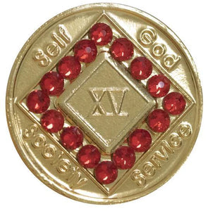 NA Medallion Bronze Red Crystals (Yrs 1-60) N39r.