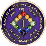 1 Year NA Medallion Purple w/ Rainbow Bling Crystals- Clearance