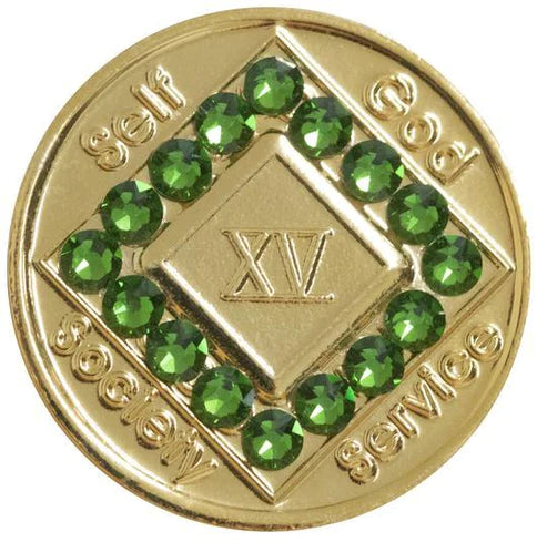 NA Medallion Bronze Green Crystals (Yrs 1-60) N39g.
