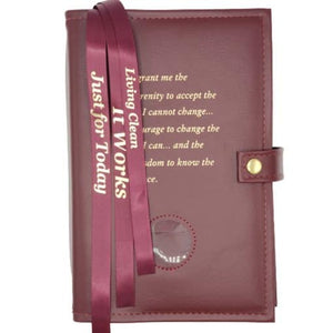 NA Triple Book Cover for Basic Text & Guiding Principles, It Works or Living Clean w/Serenity Prayer & Medallion Slot