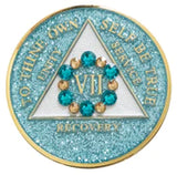A26b: Fancy AA Medallion Glitter Turquoise w Turq/Gold Circle Crystals (Yrs 1-50)