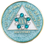 A26: Fancy AA Medallion Glitter Turquoise w Wh/Turq Circle Crystals (Yrs 1-50)