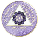 A17a: AA Medallion Glitter Lavender w Purple Circle Crystals (Yrs 1-50)