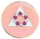 A12f: AA Medallion Soft Pink Coin w/Pink/White Circle Crystals  (Years 1-45)