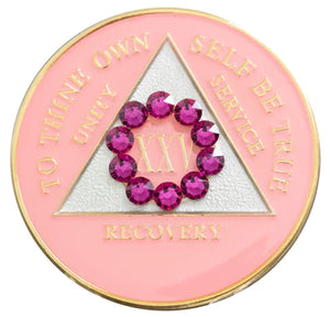 A12g: AA Medallion Soft Pink Coin w/Pink Circle Crystals  (Years 1-45)
