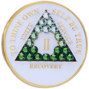 A03: AA Medallion White w Transition Green Crystals (Yrs 1-40)