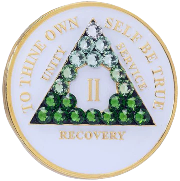 A03: AA Medallion White w Transition Green Crystals (Yrs 1-40)