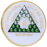 A03: AA Medallion White w Transition Green Crystals (Yrs 1-40)