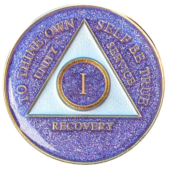 A19.  AA Medallion Glitter Lavender Coin (Yrs 1-60)