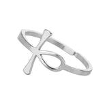 Silver ring with ankh cross symbol  on a white background