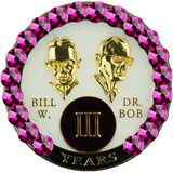 B33: Fancy AA Medallion Bill & Bob White w Pink Crystals (1-55 Yrs)