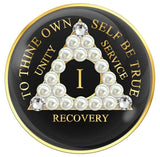 A57p: Fancy AA Medallion Black Chip w/White Pearls (Yrs 1-60)