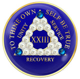 A42p: AA Medallion Blue Coin w White Pearls (Yrs 1-60)