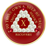A50p: Fancy AA Medallion Red Coin w White Pearls (Yrs 1-60)