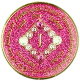 N06. NA Medallion Glitter Pink Coin w Pink Transition Crystals (Yrs 1-40) at Your Serenity Store