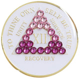 A01: AA Medallion White w Transition Pink Crystals Yrs 1-40 at Your Serenity Store