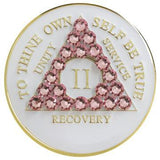 A01p: AA Medallion White w Rose Crystals Yrs 1-40 at Your Serenity Store