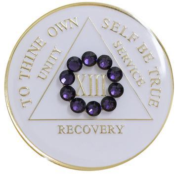 A02c: AA Medallion White w Purple Circle Crystals (Years 1-40) at Your Serenity Store