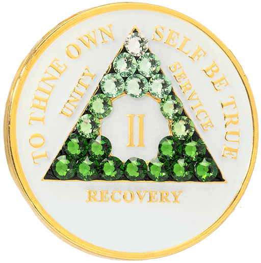 A03: AA Medallion White w Transition Green Crystals (Yrs 1-40) at Your Serenity Store