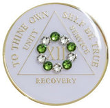 A03d: AA Medallion White w Green White Circle Crystals (Years 1-40) at Your Serenity Store
