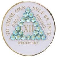 A04p: AA Medallion White Coin w Peridot Crystals (Years 1-40) at Your Serenity Store