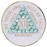 A04p: AA Medallion White Coin w Peridot Crystals (Years 1-40) at Your Serenity Store