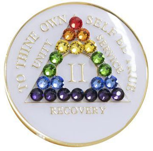 A04r: Fancy AA Medallion White w Rainbow Crystals (Years 1-40) at Your Serenity Store