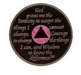 A08: AA Medallion Glitter Pink Coin w Rainbow Crystals (Yrs 1-60) at Your Serenity Store