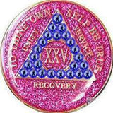 A08b: AA Medallion Glitter Pink Coin w/Blue Crystals (Yrs 1-60) at Your Serenity Store