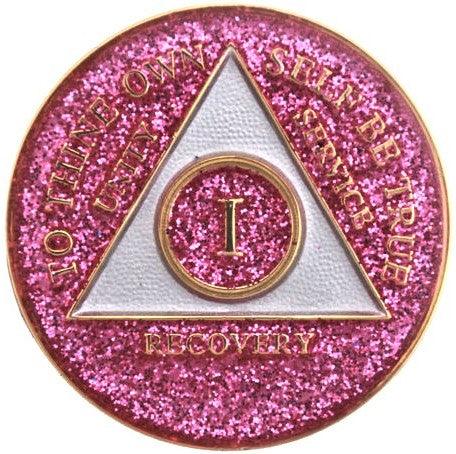 A11: AA Medallion Glitter Pink Chip (Yrs 1-60) at Your Serenity Store