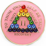 A12c: AA Medallion Soft Pink Coin w/Rainbow Crystals (Years 1-45) at Your Serenity Store
