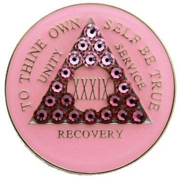 A12d: AA Medallion Soft Pink Coin w/Transition Crystals (Years 1-45) at Your Serenity Store