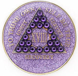 A15: Purple AA Medallion Glitter Lavender w Purple Crystals (Yrs 1-60) at Your Serenity Store