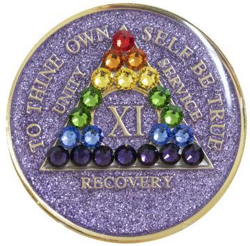 A16. AA Medallion Glitter Lavender w Rainbow Crystals (Yrs 1-60) at Your Serenity Store
