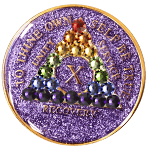 A16. AA Medallion Glitter Lavender w Rainbow Crystals (Yrs 1-60) at Your Serenity Store