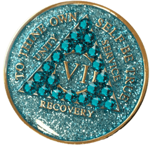 A23: AA Medallion Glitter Turquoise w/Turq Crystals (Yrs 1-50) at Your Serenity Store