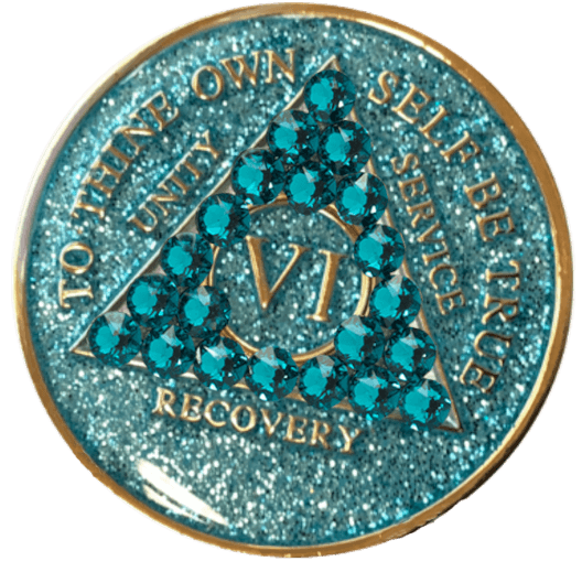 A23: AA Medallion Glitter Turquoise w/Turq Crystals (Yrs 1-50) at Your Serenity Store