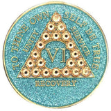 A26DD. Fancy AA Medallion Glitter Turquoise Coin w/Gold Crystals (Yrs 1-50) at Your Serenity Store