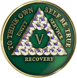 A33: AA Medallion Green Chip w AB White Crystals (Yrs 1-60) at Your Serenity Store