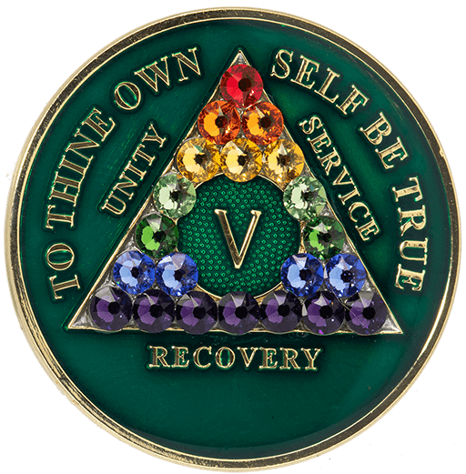 A37: AA Medallion Green w Rainbow Crystals (Years 1-60) at Your Serenity Store