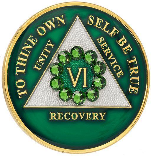 A39: AA Medallion Green w Green Circle Crystals (Years 1-60) at Your Serenity Store