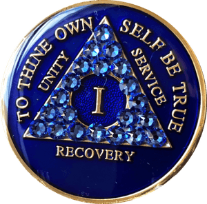 A43: AA Medallion Blue Coin w Blue Crystals (Yrs 1-60) at Your Serenity Store