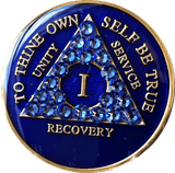 A43: AA Medallion Blue Coin w Blue Crystals (Yrs 1-60) at Your Serenity Store
